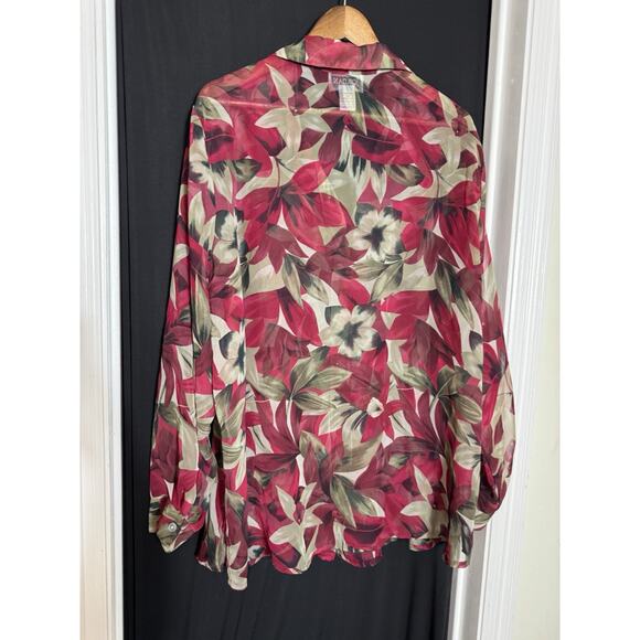 Jordan Woman's 2 Piece Long Sleeve 2X Floral Sheer Over Blouse Set Tropical - Picture 3 of 6